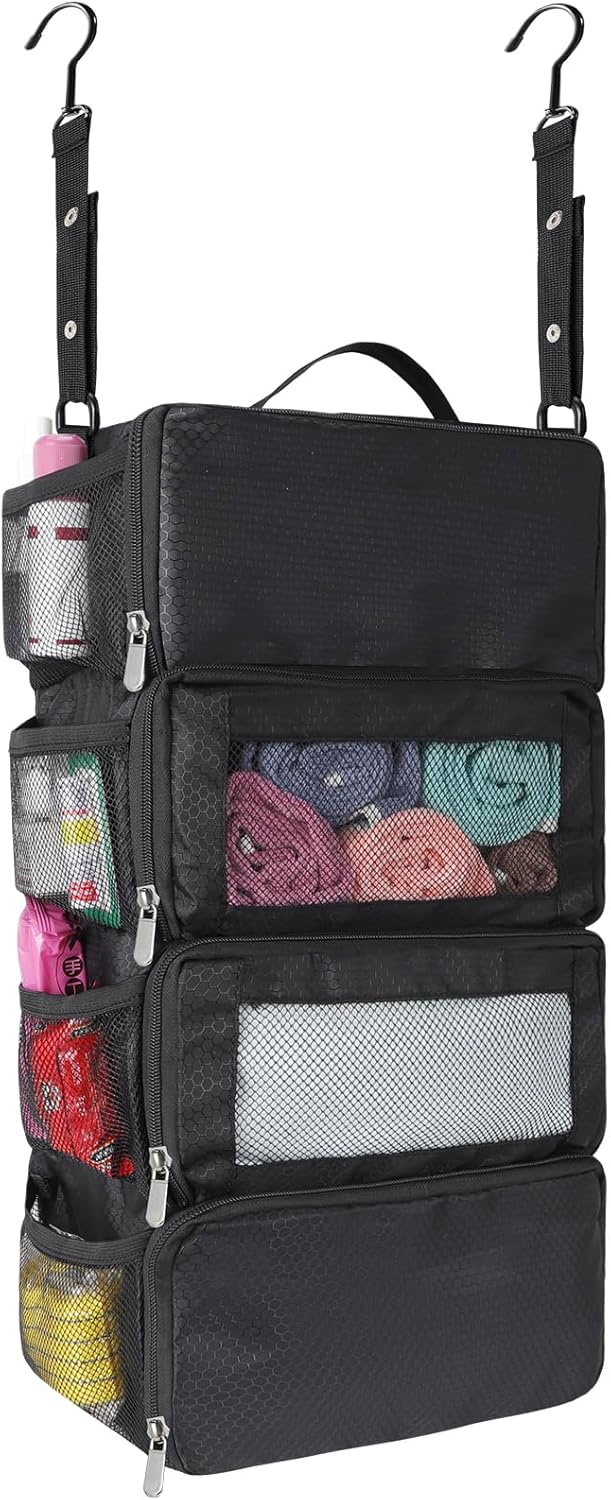 esouler Suitcase Organizer - Hanging Packing Cubes & Portable Collapsible Travel Shelves for Carry-on (Black, Small)