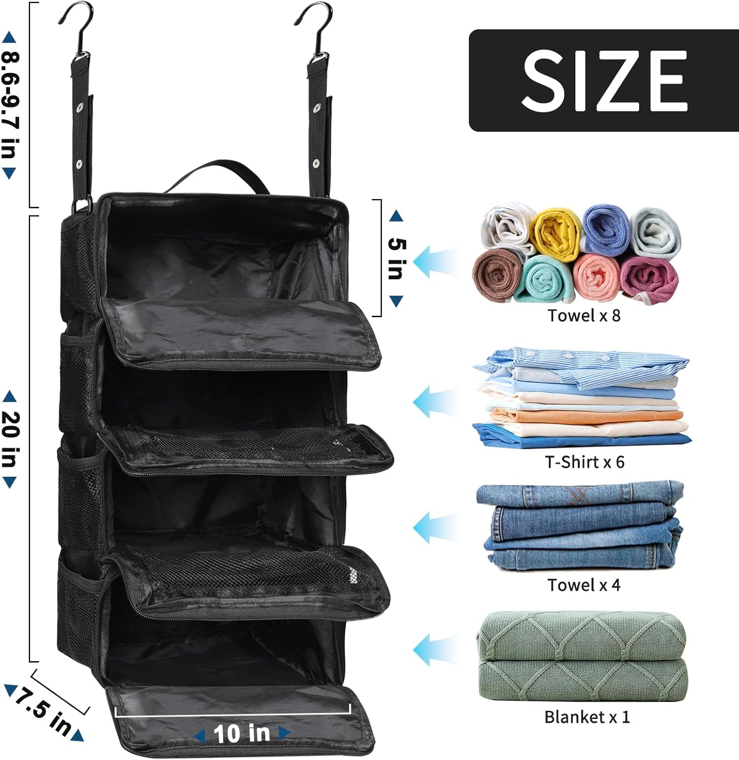 esouler Suitcase Organizer - Hanging Packing Cubes & Portable Collapsible Travel Shelves for Carry-on (Black, Small) - Image 2