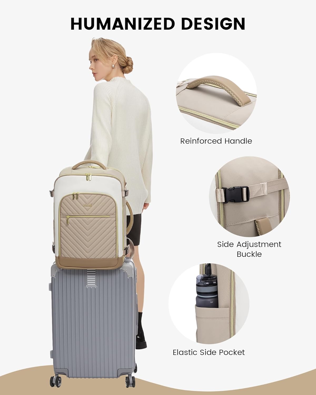 Large Travel Backpack for Women, TSA Carry on Backpack for Airplanes, 40L Personal Item Travel Bag for Women fits 17" Laptop,Waterproof Carry on Bag Airplane Approved with 3 Packing Cubes - Image 9