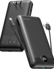 VRURC Portable Charger 20000mAh, Fast Charging Power Bank USB C,4 Output 2 Input Travel Essentials Charging Bank Equipped with LED Display,Built-in Wall Plug and Cables,Phone Charger Battery,Black